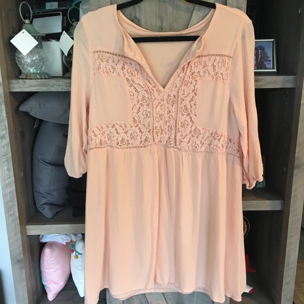 Country Style 3/4 Sleeve Pink Dress